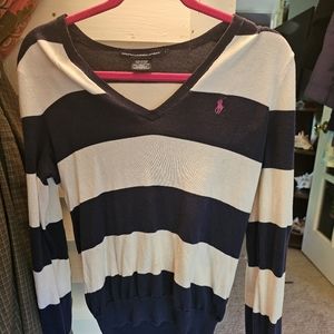 Ralph Lauren y2k size L navy & white striped vneck